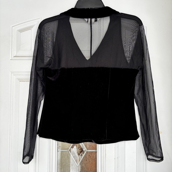 Beaded Black Mesh Long Sleeve Top Size 10 - Picture 7 of 9